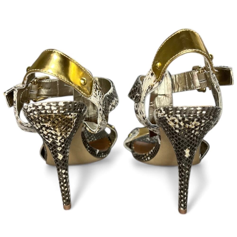 Steve Madden Snake print & Gold T-Strap Dress Sandals baddie sexy Reya Natural - Picture 4 of 6